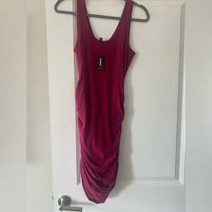 Fuchsia Side Ruched Tank Dress, Size S
